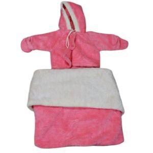 Vintage 1990s Pink Fuzzy Baby Coat & Matching Sack Set Newborn 0-3 Months
